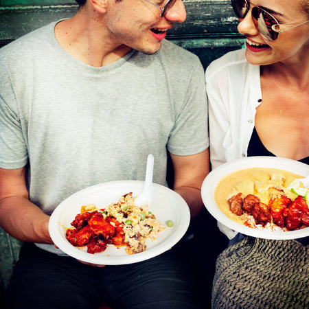 Couple Traveling Eating Together Concept