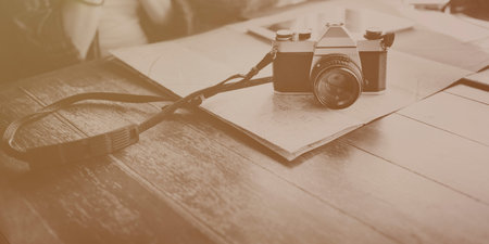 Camera Photographing Traveling Digital Tablet Map Concept