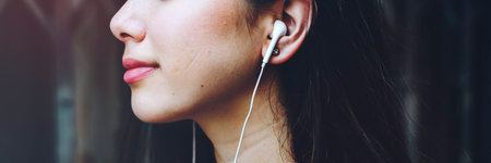 Woman Listening Music Media Entertainment Relaxation Concept