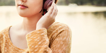 Woman Listening Music Media Entertainment Relaxation Concept