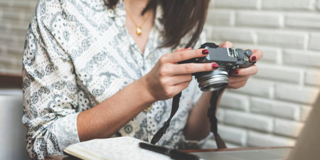 Woman Photographer Connection Laptop Working Concept