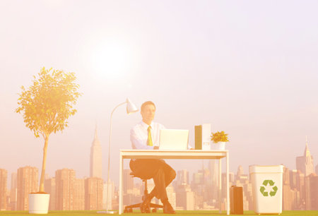 Green businessman in his office. Green Business Series NY.