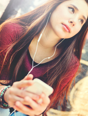 Woman Listening Music Media Entertainment Relaxation Concept