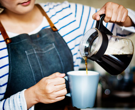 Pouring Coffee Barista Cafe Waitress Attractive Concept