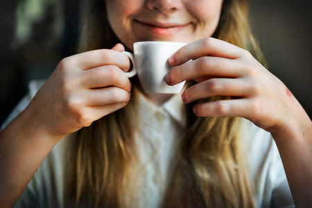 Girl Coffee Caffeine Cheerful Relaxation Cup Mug Concept