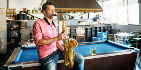 Jazzman Musical Artist Playing Saxophone Concept