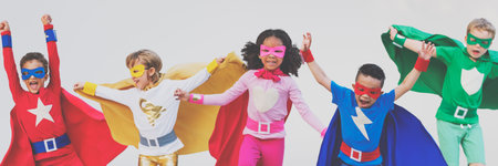 Superheroes Kids Friends Playing Togetherness Fun Concept