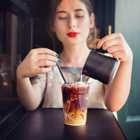 Young Woman Drinking Coffee Coffeeshop Concept