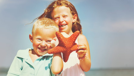 Starfish Sister Brother Child Playful Kids Leisure Concept