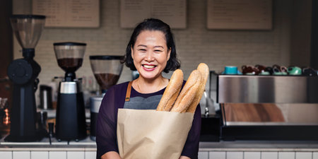 Woman Fresh Baked Baguette Homemade Concept