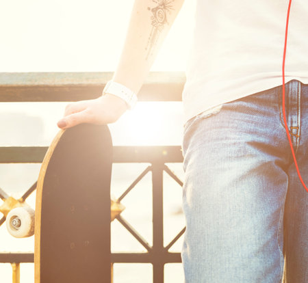 Skateboard Playing Standing Lifestyle Relaxing Concept