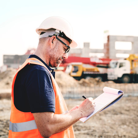 Construction Worker Planning Contractor Checking Concept