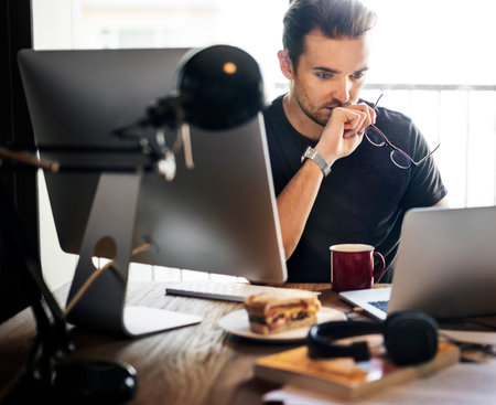 Businessman Working Using Computer Devices Concept