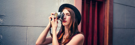 Woman Photographer Outside Street Photography Concept