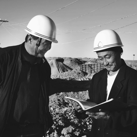 Construction Workers Reading The Note Construction Site Concept