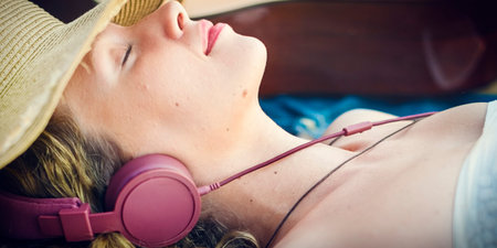 Female Outdoors Relax Guitar Music Concept