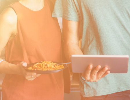 Couple Eating Spaghetti Sweet Moments Concept