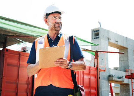 Construction Worker Planning Contractor Checking Concept