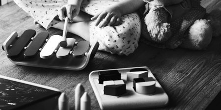 Kid Playing Xylophone Toy Enjoy Concept