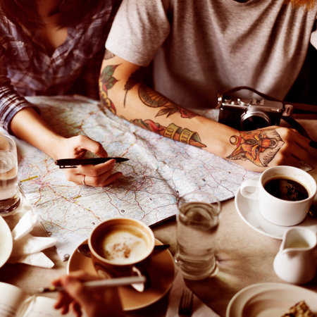 Camping Coffee Planning Map Direction Concept