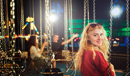 Woman Carnival Ride Happiness Fun Concept