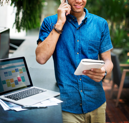 Man Working Laptop Connecting Networking Concept