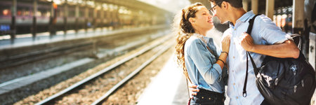 Couple Lover Travel Train Backpacker Concept