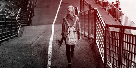 Young Woman Skater Walking Active Concept
