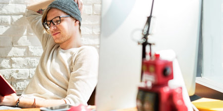 Man Reading Book Relax Leisure Smiling Concept