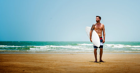 Man Beach Summer Holiday Vacation Surfing Concept