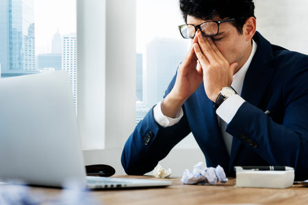 Stressed Gesture Businessman Workplace Concept