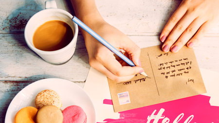 Writing Message Postcard Coffee Concept