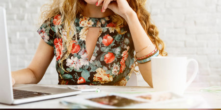 Woman Laptop Mobile Phone Digital Tablet Working Concept