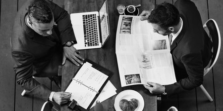 Businessmen Working Cafe Breakfast Concept