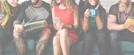 Casual Cheerful Group Diverse Friends Sitting Concept