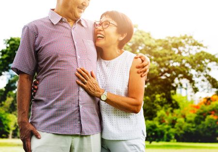 Senior Asian Couple Outdoors Nature Concept