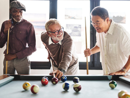 Friends Playing Billiard Relaxation Happiness Concept