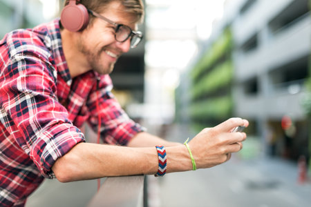 Young Man Headphone Listening Music Concept