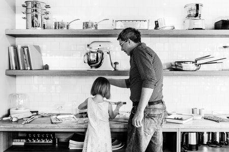 Family Father Girl Making Cookies Learning Baking Concept