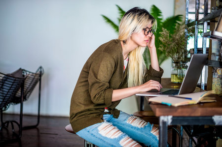 Asian Woman Laptop Social Networking Studying Learning Concept