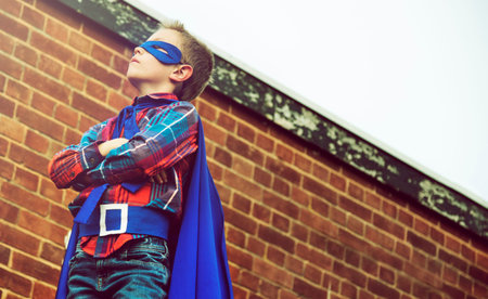 Superhero Little Boy Imagination Freedom Happiness Concept