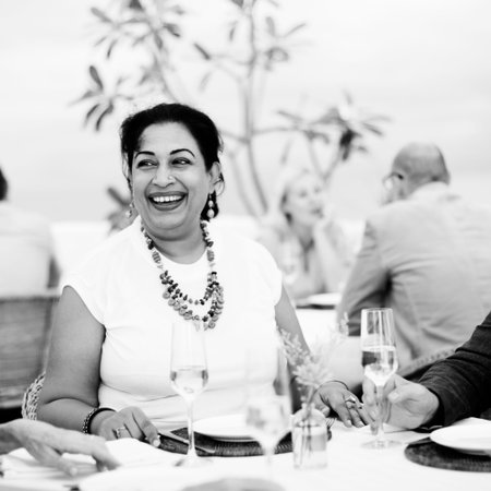 Mature Friends Fine Dining Outdoors Concept