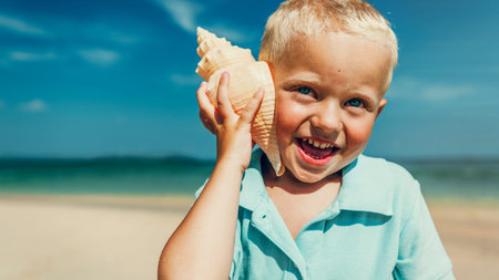 Little Boy Beach Adolescence Summer Sunlight Concept