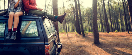 Backpacker Couple Travel Adventure Happiness Concept