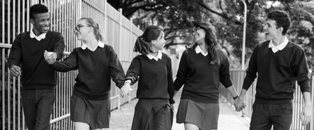 Friend Holding Hand Teenager Student Diverse Concept