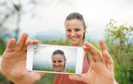 Woman Taking Pictures Device Concept