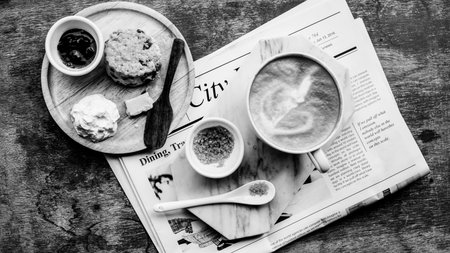 Coffee Shop Cafe Latte Cappuccino Newspaper Concept
