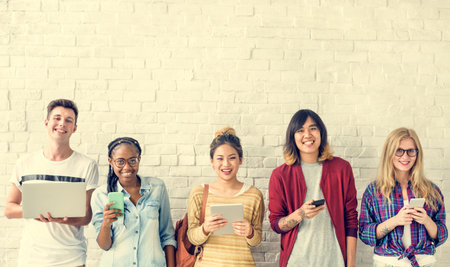 Young Diversity Standing Row Smiling