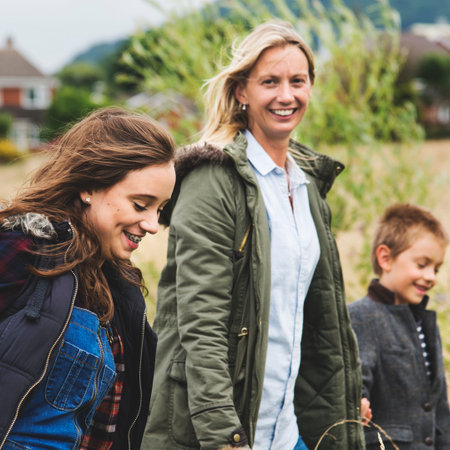 Family Walking Field Nature Togetherness Concept