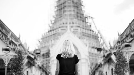 Woman Caucasian Traveler Tour Temple Concept